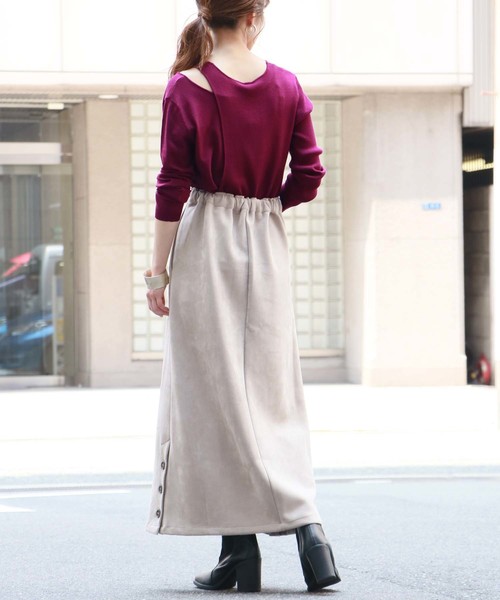 HER CLOSET（ハークローゼット）の「【HERCLOSET】アシメレイヤード肩スリットニット（ニット/セーター・レディース・オフホワイト/ブラック/ベージュ/キャメル/ブルーグリーン/ワインレッド・M）」の8枚目の写真