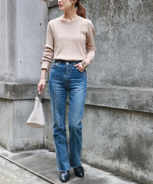 HER CLOSET（ハークローゼット）の「【HERCLOSET】アシメレイヤード肩スリットニット（ニット/セーター・レディース・オフホワイト/ブラック/ベージュ/キャメル/ブルーグリーン/ワインレッド・M）」の19枚目の写真