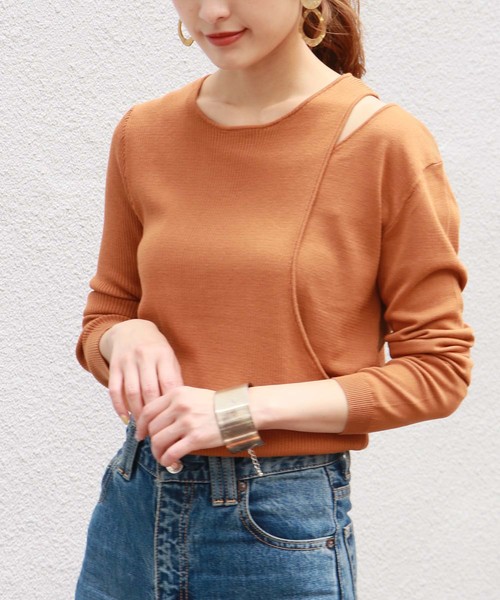 HER CLOSET（ハークローゼット）の「【HERCLOSET】アシメレイヤード肩スリットニット（ニット/セーター・レディース・オフホワイト/ブラック/ベージュ/キャメル/ブルーグリーン/ワインレッド・M）」の22枚目の写真