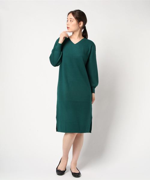 TRUDEA(トルディア)の「総針編み Vネックニットワンピース(ワンピース・レディース・ブラウン/グリーン/ブラック/アイボリー/グレー・MEDIUM/LARGE)」の18枚目の写真