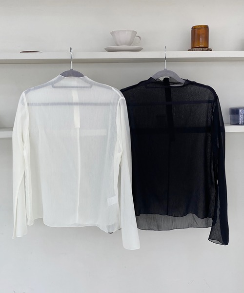 by muni:r（バイ ムニール）の「ハイネック シースルーブラウス（シャツ/ブラウス・レディース・ダークグリーン/イエロー/グリーン/ミント/パープル/アイボリー/ブラック・FREE）」の8枚目の写真