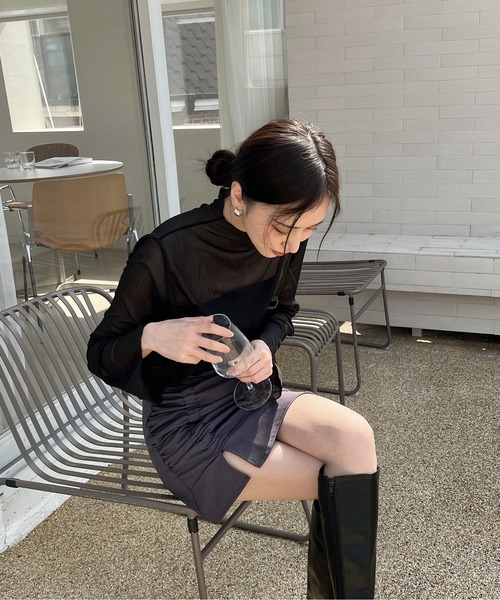 by muni:r（バイ ムニール）の「ハイネック シースルーブラウス（シャツ/ブラウス・レディース・ダークグリーン/イエロー/グリーン/ミント/パープル/アイボリー/ブラック・FREE）」の22枚目の写真