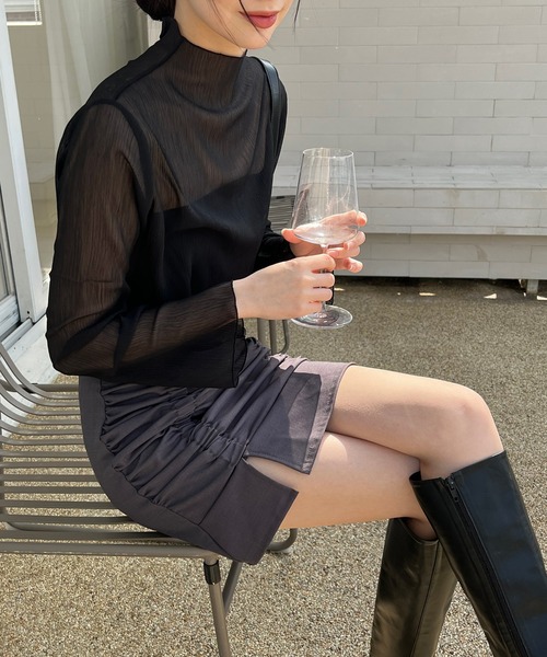 by muni:r（バイ ムニール）の「ハイネック シースルーブラウス（シャツ/ブラウス・レディース・ダークグリーン/イエロー/グリーン/ミント/パープル/アイボリー/ブラック・FREE）」の21枚目の写真