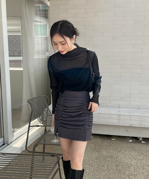 by muni:r（バイ ムニール）の「ハイネック シースルーブラウス（シャツ/ブラウス・レディース・ダークグリーン/イエロー/グリーン/ミント/パープル/アイボリー/ブラック・FREE）」の19枚目の写真