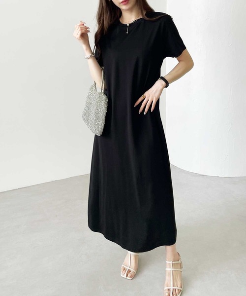 GeeRA（ジーラ）の「接触冷感♪フレアーシルエットロング半袖Tシャツワンピース（ワンピース・レディース・レッド/ブラック/ベージュ/カーキ/ネイビー/グリーン/モカ・LARGE/X-LARGE/SMALL/MEDIUM/XX-LARGE）」の11枚目の写真