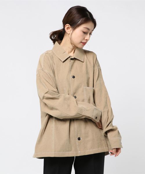 THISIS(ディスイズ)の「オーバーステッチングシャツ(シャツ/ブラウス・レディース・ブラック/ベージュ/モカ/グリーン・MEDIUM/LARGE/X-LARGE)」の1枚目の写真