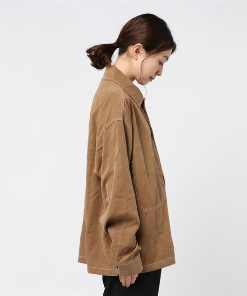 THISIS(ディスイズ)の「オーバーステッチングシャツ(シャツ/ブラウス・レディース・ブラック/ベージュ/モカ/グリーン・MEDIUM/LARGE/X-LARGE)」の5枚目の写真