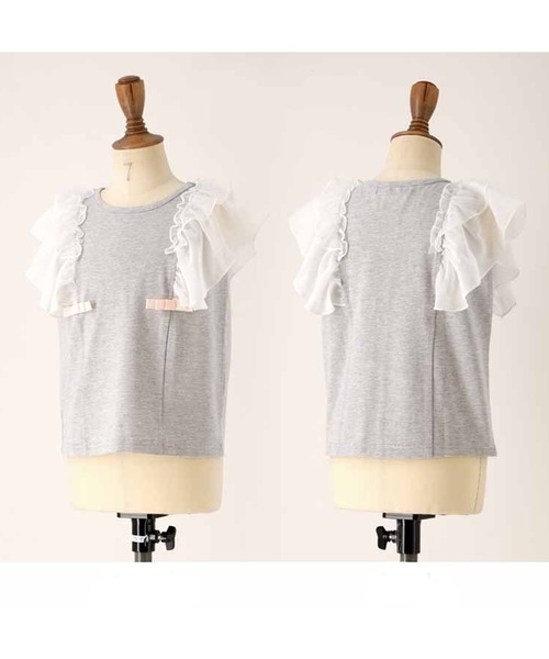Catherine Cottage（キャサリンコテージ）の「ショルダーフリルリボントップス（Tシャツ/カットソー・キッズ・ミント/ベビーピンク/グレー/ホワイト/ブラック/ネイビー・150/110/120/130/140）」の8枚目の写真