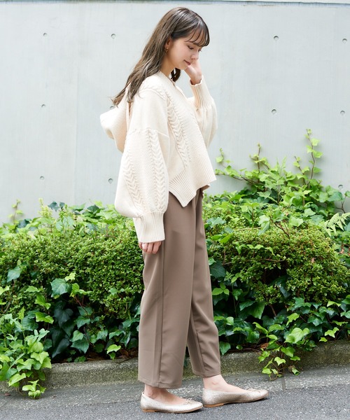 flower（フラワー）の「フーディーアランニット（ニット/セーター・レディース・アッシュグレー/アイボリー・FREE）」の6枚目の写真