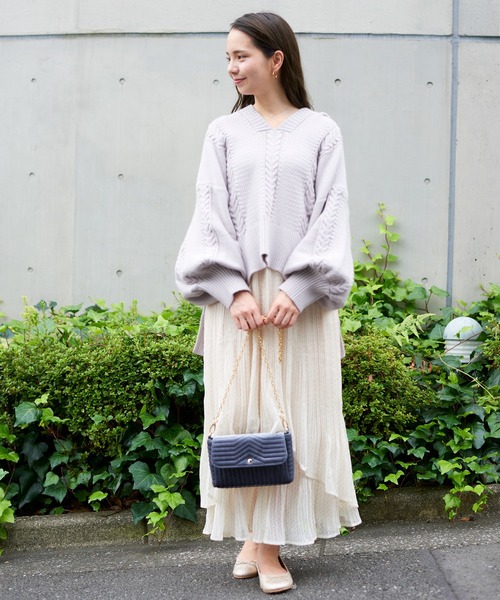 flower（フラワー）の「フーディーアランニット（ニット/セーター・レディース・アッシュグレー/アイボリー・FREE）」の10枚目の写真