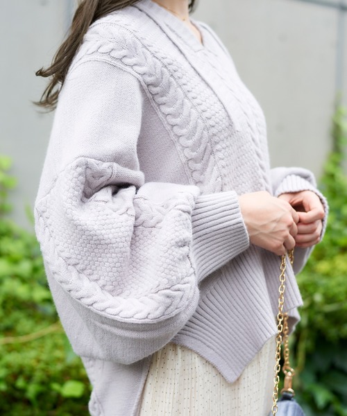 flower（フラワー）の「フーディーアランニット（ニット/セーター・レディース・アッシュグレー/アイボリー・FREE）」の9枚目の写真