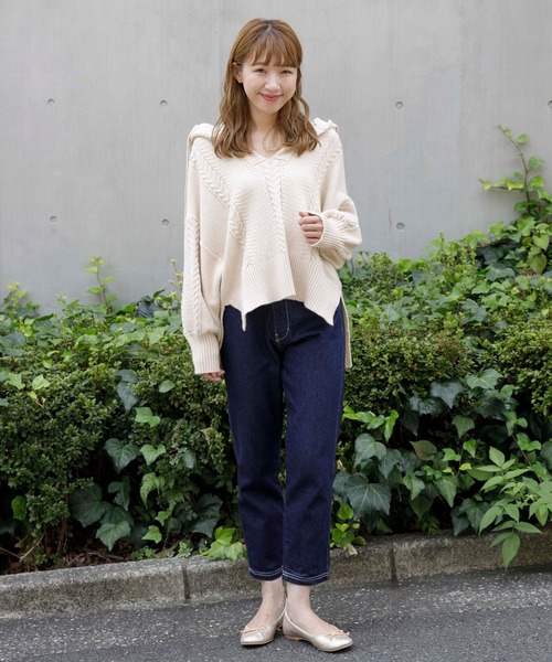 flower（フラワー）の「フーディーアランニット（ニット/セーター・レディース・アッシュグレー/アイボリー・FREE）」の13枚目の写真