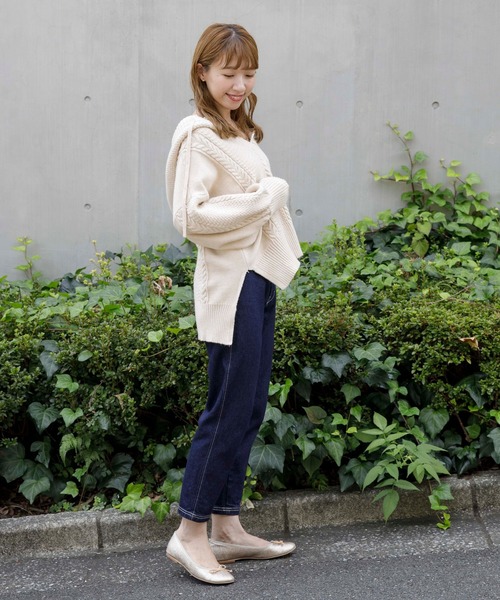 flower（フラワー）の「フーディーアランニット（ニット/セーター・レディース・アッシュグレー/アイボリー・FREE）」の14枚目の写真