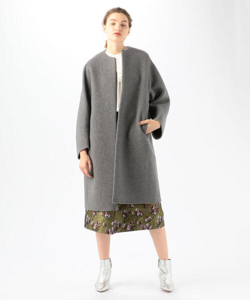 ウールカシミヤダブルフェイス ノーカラーコート