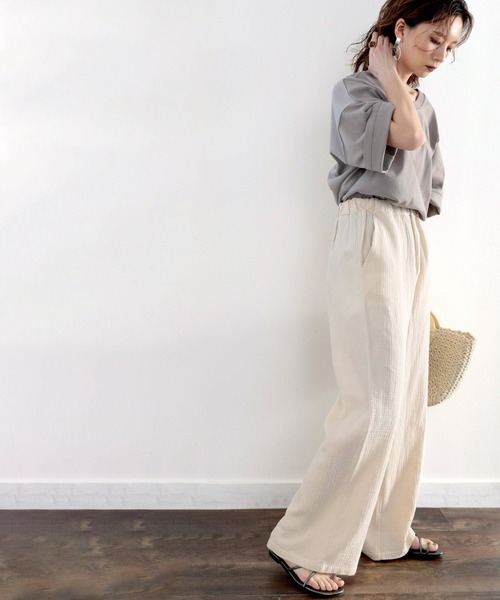 classicalelf（クラシカルエルフ）の「さらり、軽やか。リラックスstyleキマる、ダブルガーゼ楊柳カラーイージーパンツ（その他パンツ・レディース・ブラウン/グレイッシュベージュ/アイボリー/ブラック/グリーン系その他・SMALL/LARGE/MEDIUM/X-LARGE/XX-LARGE）」の10枚目の写真