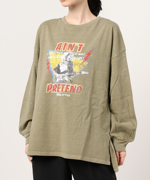 WEGO（ウィゴー）の「WEGO/ヴィンテージライクプリントロンＴ（Tシャツ/カットソー・レディース・カーキ/オフホワイト/ブラック系その他/スミクロ/グリーン系その他・FREE）」の5枚目の写真