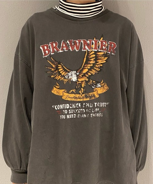 WEGO（ウィゴー）の「WEGO/ヴィンテージライクプリントロンＴ（Tシャツ/カットソー・レディース・カーキ/オフホワイト/ブラック系その他/スミクロ/グリーン系その他・FREE）」の4枚目の写真