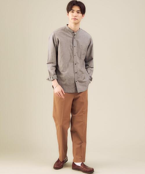 green label relaxing（グリーンレーベルリラクシング）の「CSM イージーリネン バンドカラー 長袖 シャツ（シャツ/ブラウス・メンズ・パープル/ダークグリーン/モカ・S/L/M/XL）」の4枚目の写真