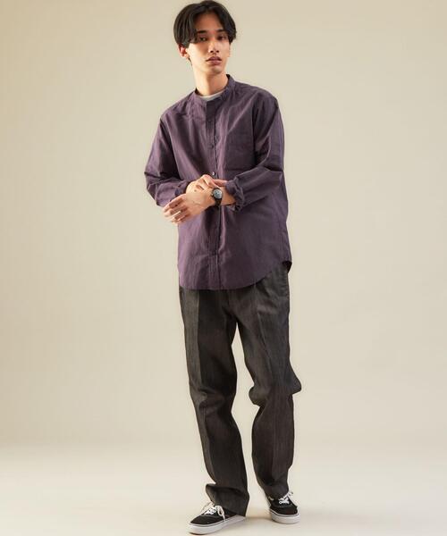 green label relaxing（グリーンレーベルリラクシング）の「CSM イージーリネン バンドカラー 長袖 シャツ（シャツ/ブラウス・メンズ・パープル/ダークグリーン/モカ・S/L/M/XL）」の13枚目の写真