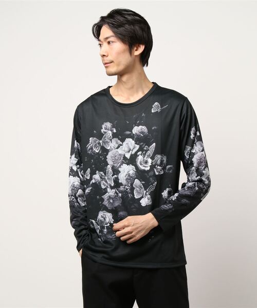 SHELLAC(シェラック)の「シェラック/SHELLAC バタフライ クルーネック長袖Tシャツ(Tシャツ/カットソー・メンズ・ベージュ/ブラック・MEDIUM/LARGE)」の2枚目の写真