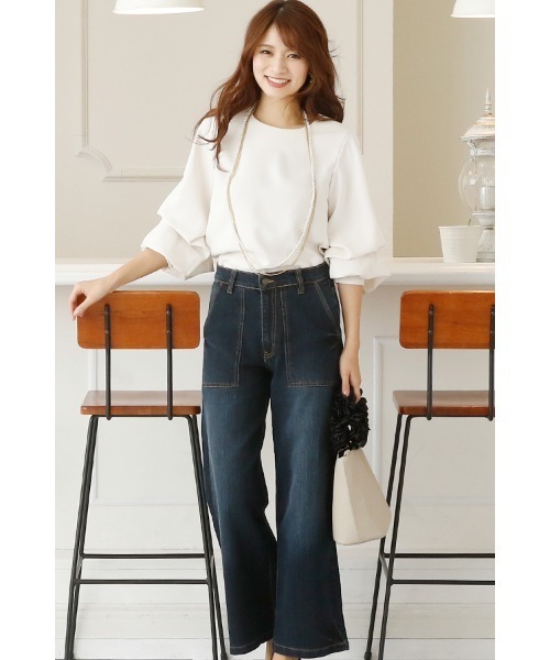 ElegChic（エレグシック）の「ベイカーワイドデニム（デニムパンツ・レディース・ネイビー/ダークネイビー・XXL/4L/L/XL/M）」の3枚目の写真