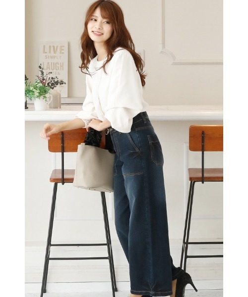 ElegChic（エレグシック）の「ベイカーワイドデニム（デニムパンツ・レディース・ネイビー/ダークネイビー・XXL/4L/L/XL/M）」の4枚目の写真