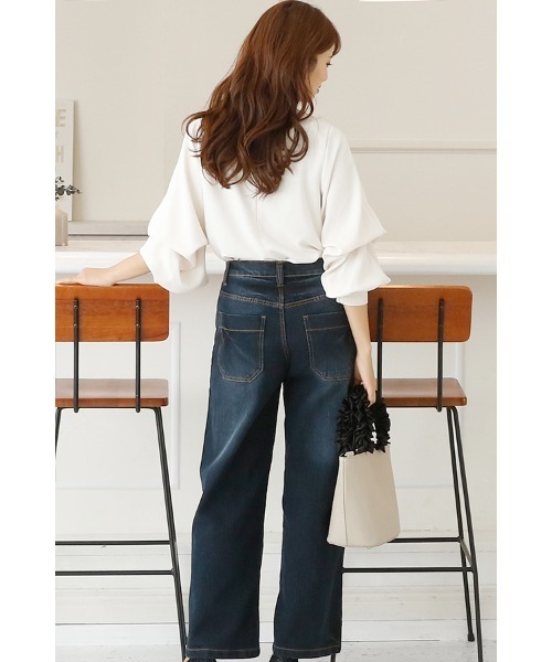 ElegChic（エレグシック）の「ベイカーワイドデニム（デニムパンツ・レディース・ネイビー/ダークネイビー・XXL/4L/L/XL/M）」の5枚目の写真
