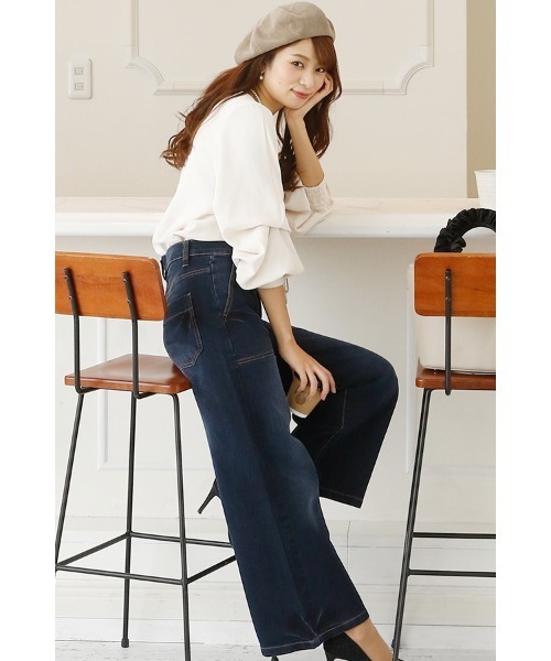 ElegChic（エレグシック）の「ベイカーワイドデニム（デニムパンツ・レディース・ネイビー/ダークネイビー・XXL/4L/L/XL/M）」の6枚目の写真