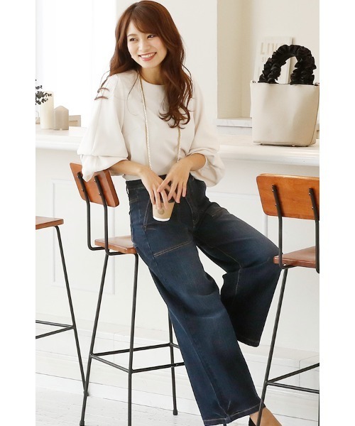 ElegChic（エレグシック）の「ベイカーワイドデニム（デニムパンツ・レディース・ネイビー/ダークネイビー・XXL/4L/L/XL/M）」の7枚目の写真