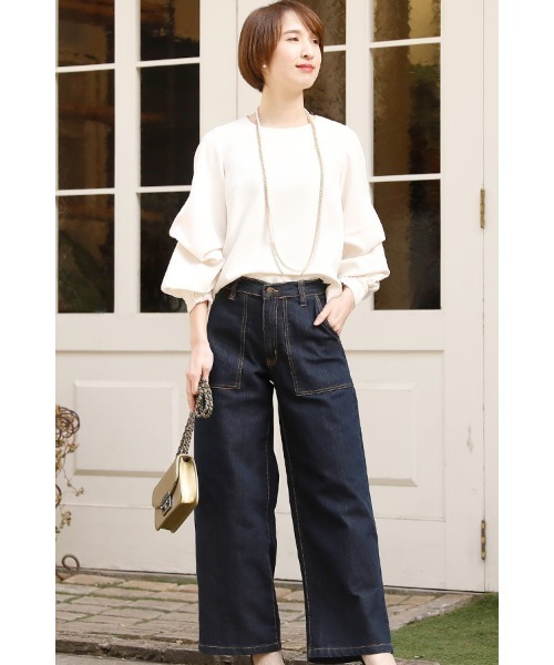 ElegChic（エレグシック）の「ベイカーワイドデニム（デニムパンツ・レディース・ネイビー/ダークネイビー・XXL/4L/L/XL/M）」の10枚目の写真