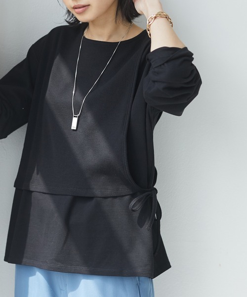 CRAFT STANDARD BOUTIQUE（クラフトスタンダードブティック）の「レイヤード針抜きカットプルオーバー　＊（Tシャツ/カットソー・レディース・ベージュ/ブラック/オフホワイト/ピンク・FREE）」の3枚目の写真