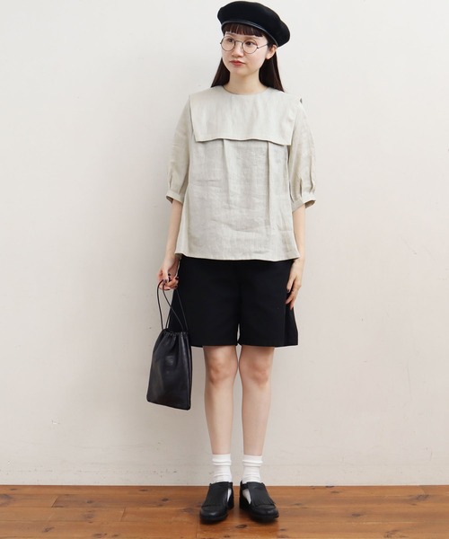 fig Ｌondon（フィグロンドン）の「●△daily LINEN　sailor BL（シャツ/ブラウス・レディース・ブラック/グリーン/パープル/イエロー/ベージュ/ボルドー・FREE）」の15枚目の写真