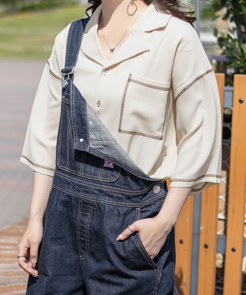 PairPair(ペアペア)の「配色ステッチ開襟シャツ(ユニセックス)(シャツ/ブラウス・メンズ・ブラック/アイボリー/ブルー系その他/カーキ・MEDIUM/LARGE)」の20枚目の写真