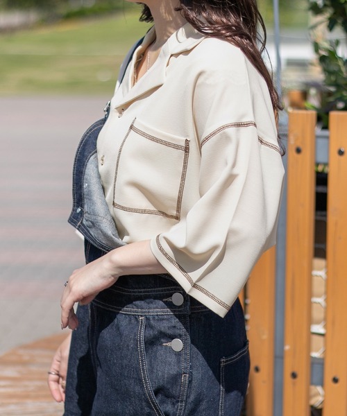 PairPair(ペアペア)の「配色ステッチ開襟シャツ(ユニセックス)(シャツ/ブラウス・メンズ・ブラック/アイボリー/ブルー系その他/カーキ・MEDIUM/LARGE)」の21枚目の写真