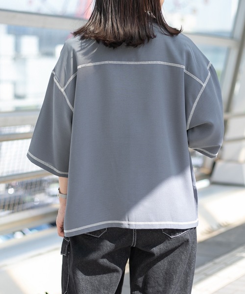 PairPair(ペアペア)の「配色ステッチ開襟シャツ(ユニセックス)(シャツ/ブラウス・メンズ・ブラック/アイボリー/ブルー系その他/カーキ・MEDIUM/LARGE)」の13枚目の写真