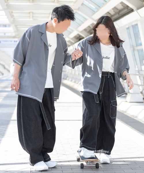 PairPair(ペアペア)の「配色ステッチ開襟シャツ(ユニセックス)(シャツ/ブラウス・メンズ・ブラック/アイボリー/ブルー系その他/カーキ・MEDIUM/LARGE)」の7枚目の写真