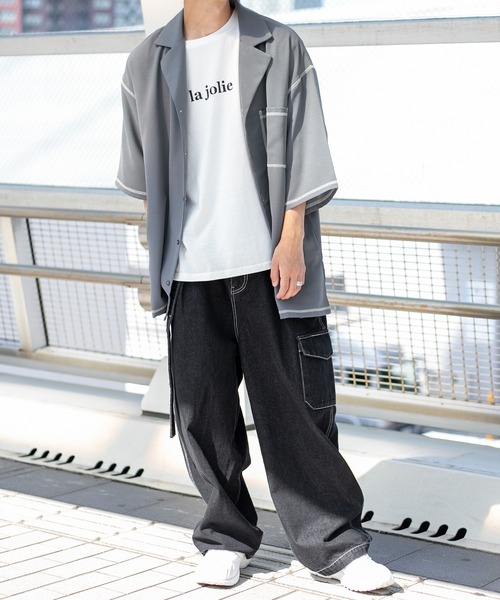 PairPair(ペアペア)の「配色ステッチ開襟シャツ(ユニセックス)(シャツ/ブラウス・メンズ・ブラック/アイボリー/ブルー系その他/カーキ・MEDIUM/LARGE)」の14枚目の写真