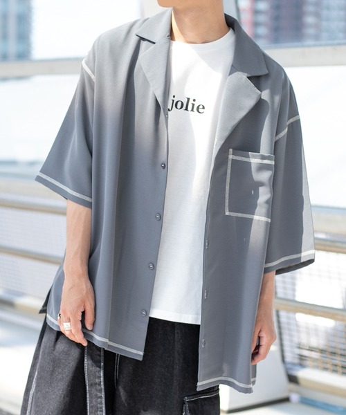 PairPair(ペアペア)の「配色ステッチ開襟シャツ(ユニセックス)(シャツ/ブラウス・メンズ・ブラック/アイボリー/ブルー系その他/カーキ・MEDIUM/LARGE)」の15枚目の写真