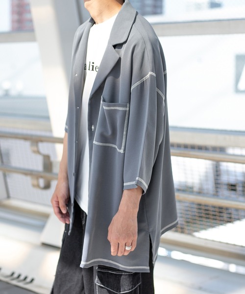 PairPair(ペアペア)の「配色ステッチ開襟シャツ(ユニセックス)(シャツ/ブラウス・メンズ・ブラック/アイボリー/ブルー系その他/カーキ・MEDIUM/LARGE)」の16枚目の写真