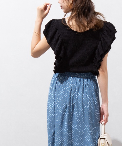 SpRay(スプレイ)の「ふくれフリルノースリーブ(Tシャツ/カットソー・レディース・ブラック/オフホワイト/ピンク/グレイッシュベージュ・FREE)」の9枚目の写真