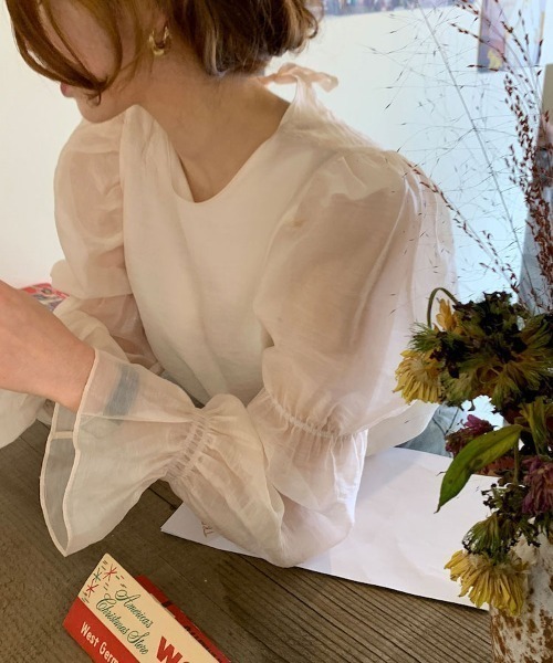emi+（エミプラス）の「バックリボンシアーブラウス（Tシャツ/カットソー・レディース・ホワイト/ベージュ・FREE）」の2枚目の写真