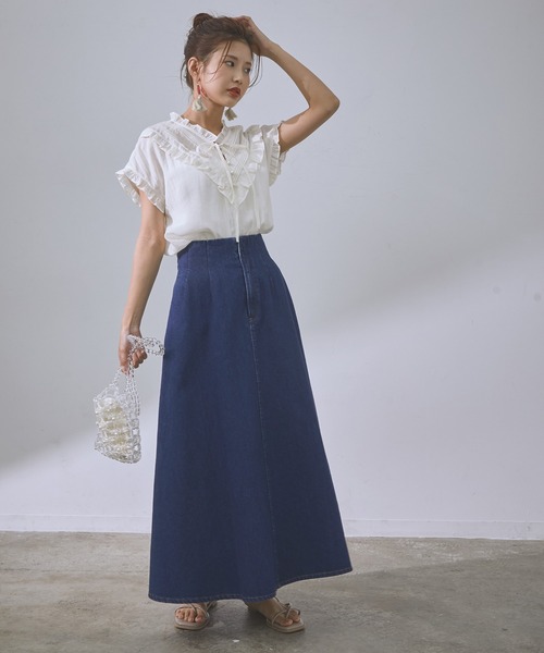 vis-`a-vis（ビサビ）の「【WEB限定】フリルピンタックフレンチスリーブブラウス（シャツ/ブラウス・レディース・ブラック/オリーブ/キナリ・FREE）」の7枚目の写真