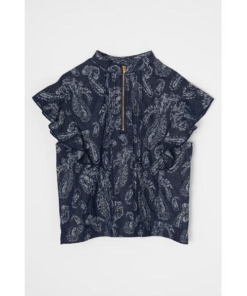 moussy♢ JACQUARD RUFFLE TOP 袖フリルシャツ MOUSSY（マウジー）の「JACQUARD RUFFLE トップス（シャツ