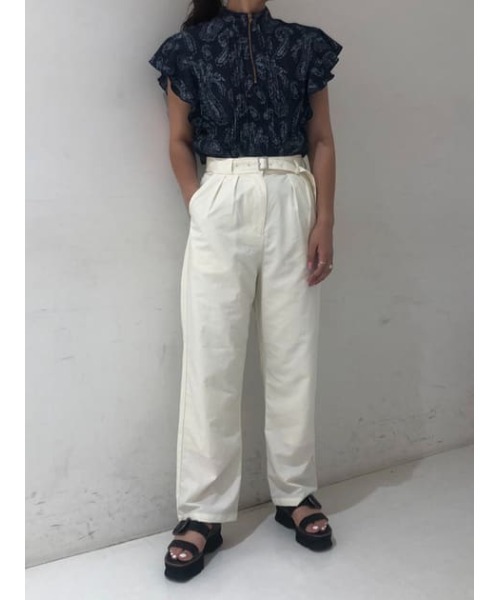 moussy♢ JACQUARD RUFFLE トップス♡半袖フリルシャツ♡ MOUSSY（マウジー）の「JACQUARD RUFFLE トップス（シャツ