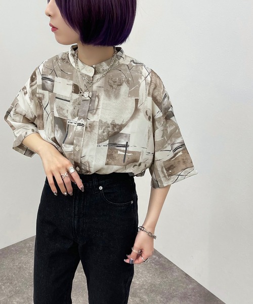 apres jour mignon(アプレジュールミニョン)の「柄バンドカラーシャツ【ZOZOTOWN限定アイテム】(シャツ/ブラウス・レディース・グレー/その他・フリー/X-LARGE)」の3枚目の写真