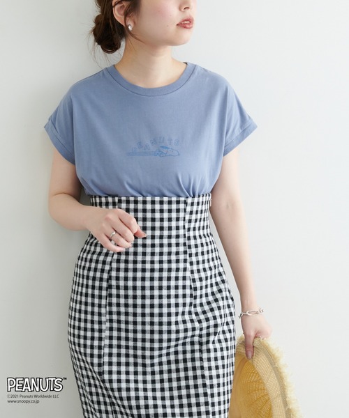 natural couture(ナチュラルクチュール)の「Snoopyコラボ バイオウォッシュフレンチスリーブT(Tシャツ/カットソー・レディース・イエロー/ブルー/アイボリー/スミクロ・FREE)」の18枚目の写真