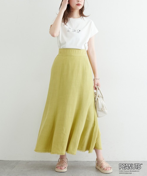 natural couture(ナチュラルクチュール)の「Snoopyコラボ バイオウォッシュフレンチスリーブT(Tシャツ/カットソー・レディース・イエロー/ブルー/アイボリー/スミクロ・FREE)」の8枚目の写真