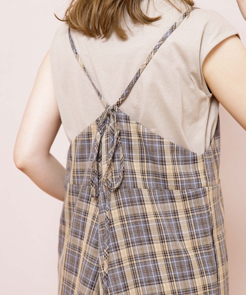 flower(フラワー)の「マニッシュチェックロンパース(サロペット/オーバーオール・レディース・ベージュ/ブラウン・FREE)」の9枚目の写真