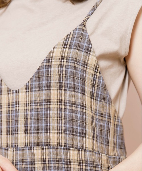 flower(フラワー)の「マニッシュチェックロンパース(サロペット/オーバーオール・レディース・ベージュ/ブラウン・FREE)」の11枚目の写真