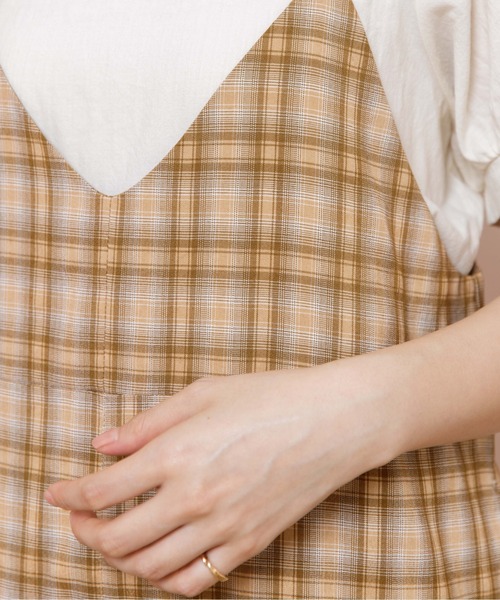 flower(フラワー)の「マニッシュチェックロンパース(サロペット/オーバーオール・レディース・ベージュ/ブラウン・FREE)」の20枚目の写真